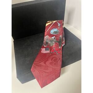 Steven Harris burgundy Civil War themed necktie featuring historical graphics.